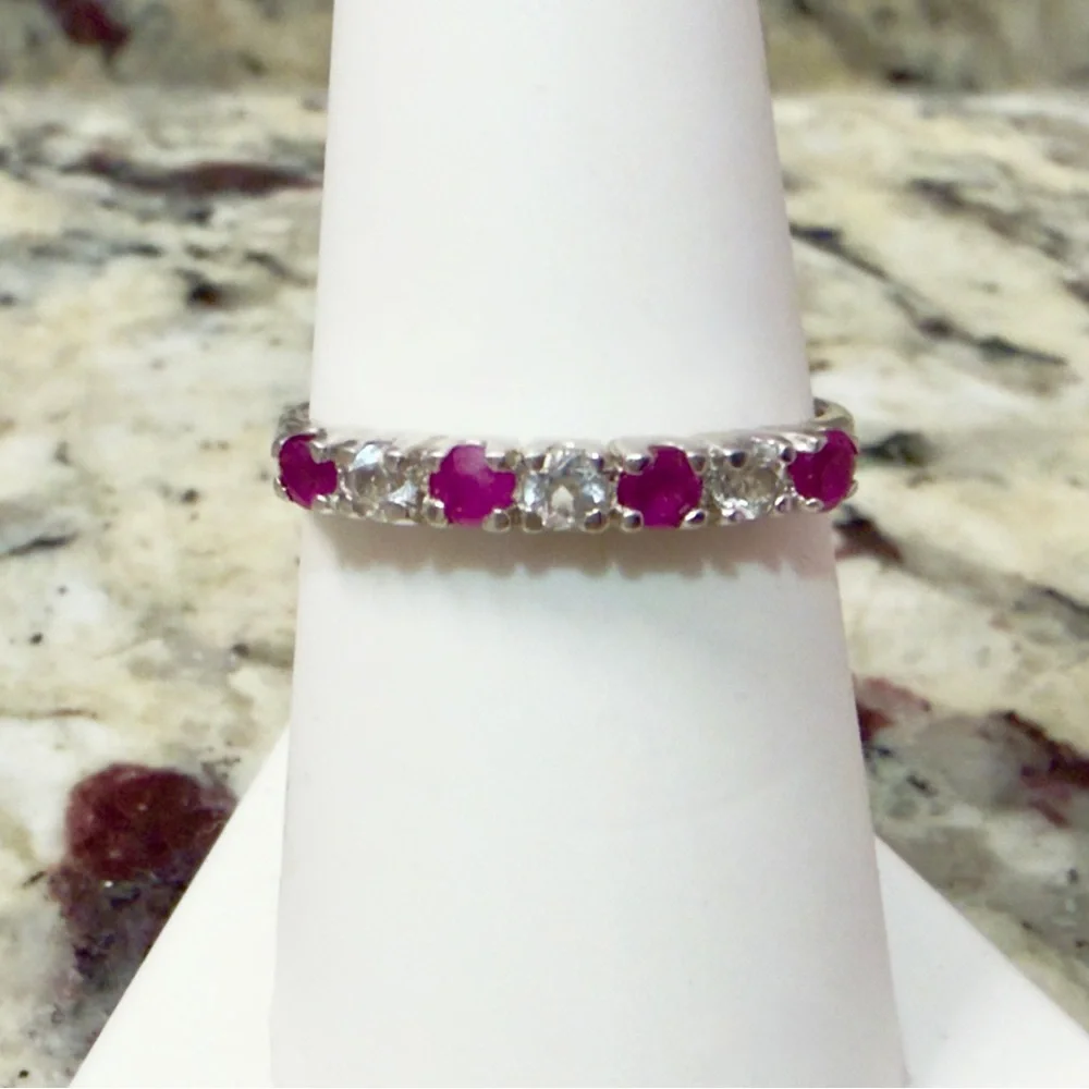 0.51 ct. Genuine Ruby & White Topaz 925  Size 8